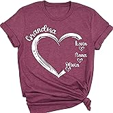 Custom Name Grandma Shirt, Personalized Kid's Name Tee, Family Names Heart Shirt, Customized Heart T-shirt, Mother's Day Gift, Valentine's Day Present