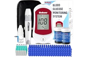 Medhome Blood Glucose Monitor Kit, Diabetes Testing with 100 Glucometer Strips,100 30G Lancets, 1 Lancing Device, 1 Blood Sugar Monitor with Control Solution, Large Menory Capacity, No Coding.