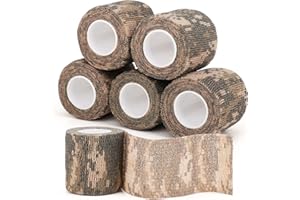 Treaful Camo Wrap Tape 6 Roll，1/2/3in x 14.8 ft Self-Adhesive Camouflage Bandage Stretch Strip for Outdoor Sport Camping Camera Flashlight Bicycle Sticks Ball Ice Hockey Bat Rackets Skateboard