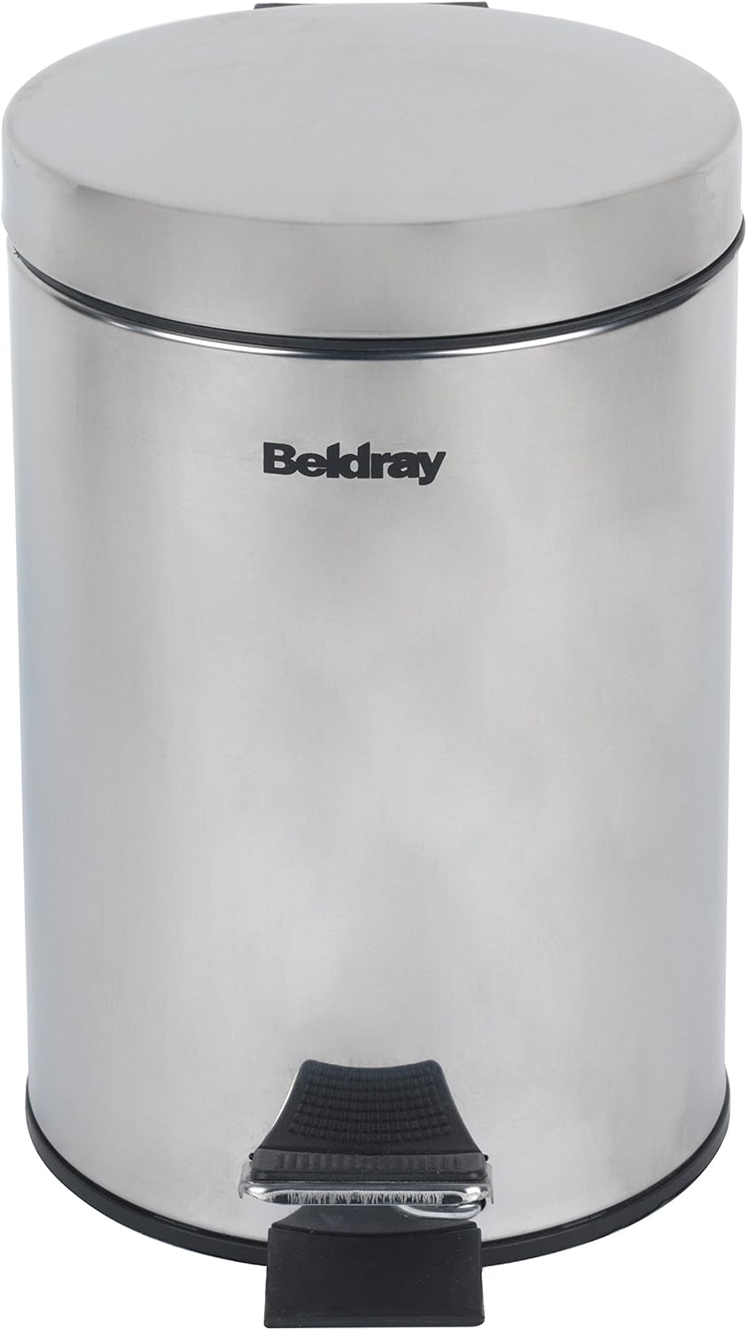 Beldray LA038098SS Bathroom Pedal Bin, Small Round Stainless Steel Sanitary Waste Bin for Bedroom Office, Kitchen, Toilet