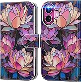DEENAKIN for iPhone 16 Wallet Case with Card Holder + Cash Clip, RFID-Blocking, Military-Grade Drop Protection & UV-Printed Artwork, Magnetic Closure with Leather Kickstand - Blooming Lotus