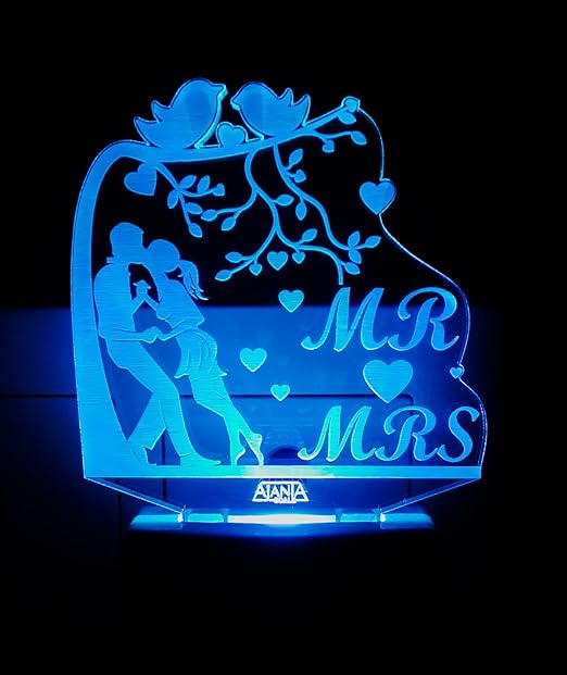 Ajanta AEON METAL STICKER 3D Romantic Couple I Love You Heart Just Married Night Plastic Lamp (Multicolour)