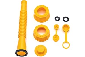 MEAJOO Yellow Gas Can Nozzle Kit, Half, Two, Five & Ten Gallon Can Vent Caps, Base Caps, Rubber Pad & Spout Cover