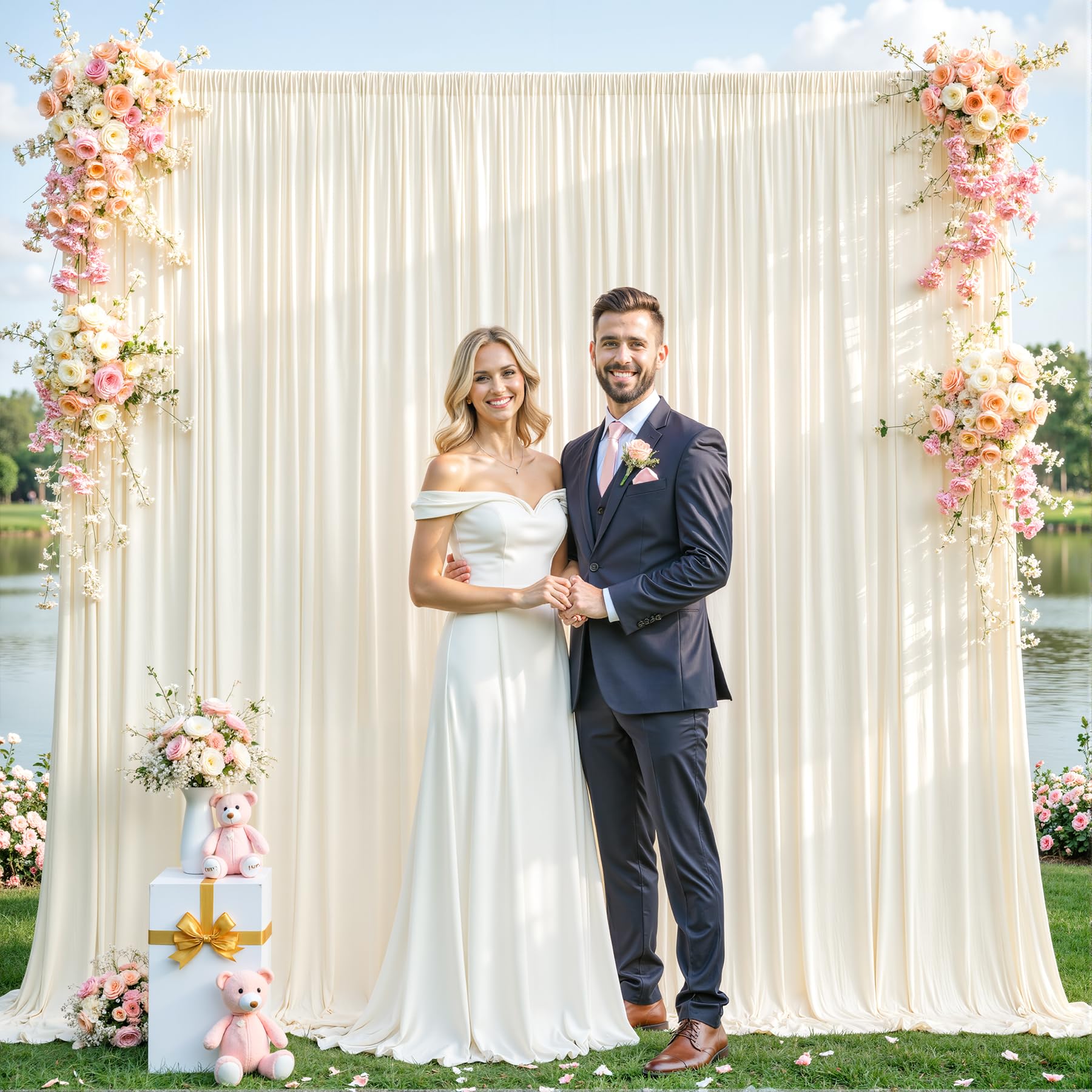 Photo 1 of 10ft x 7ft Champagne Backdrop Curtain for Baby Shower Wrinkle Free Backdrop Drapes Panels for Parties Wedding Bridal Shower Birthday Photo Photography Polyester Fabric Background Decoration