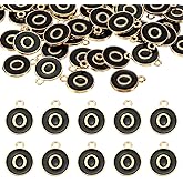 uxcell 52pcs Letter Charm, Enamel Letter Pendants, Alphabet O Pendants Double Sided Beads Charm for DIY Bracelet Necklace Pendants Earring Jewelry, Black