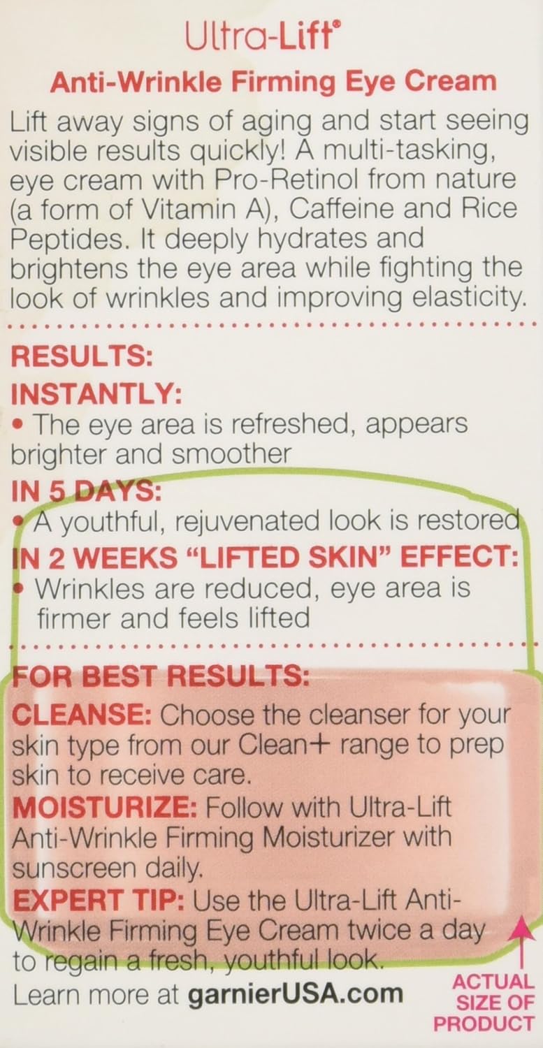 Garnier SkinActive Ultra-Lift Anti-Wrinkle Eye Cream with Pro-Retinol 0.5 oz: Beauty