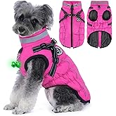 HezzLuv Waterproof Dog Jacket with Built-in Harness, Winter Snow Dog Warm Coat for Small, Medium Dogs, Cold Weather Cozy Vest Clothes with Luminous Pendant and Reflective Strips, Adjustable Straps