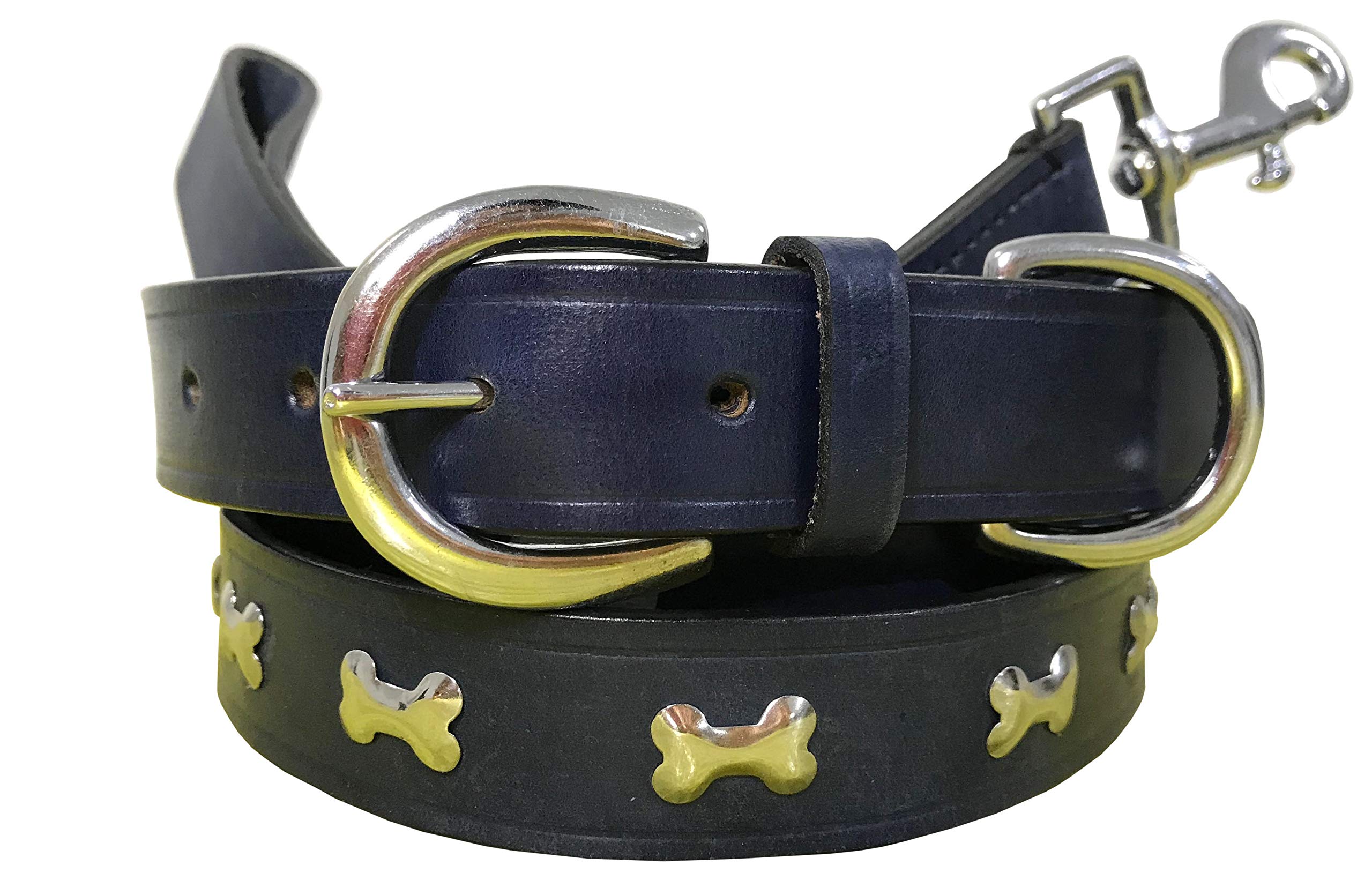 BRADLEY CROMPTON Genuine Leather Matching Pair Dog Collar and Lead Set S