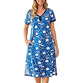 Tugege Nightgowns for Women V Neck Sleepwear Gown Long Sleep Dress Comfy Loungewear with Pockets
