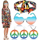 Heentan 6 Pcs 70s Outfits for Kids Girls 60s Hippie Costume Decades Day Outfits Halloween Dress up