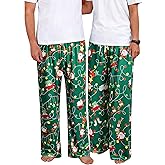 RMCMS Cute Christmas Snowman Reindeer Print Pajama Pants Sleep Lounge Pjs Bottoms with Pockets Green Women-Medium (One Piece)