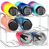 LARGER Compartment - Stackable Water Bottle Organizer Holder - for Stanley & Others' Large Tumbler - Clear Wine Rack, Cup Bottle Holder for Cabinet Home Countertop Fridge Pantry Shelf, 3 Tier Hold 9