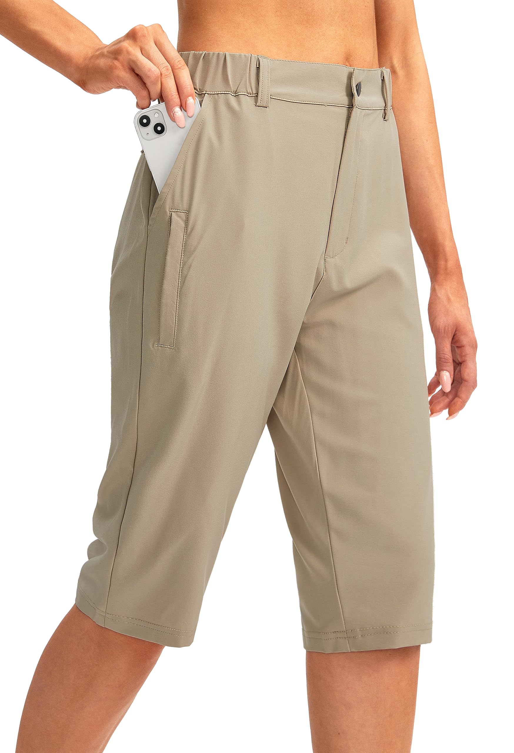 Photo 1 of G Gradual Women's Long Hiking Cargo Shorts 13" Knee Length Lightweight Quick Dry Bermuda Shorts for Women with 5 Pockets(Light Khaki,3XL)
