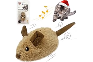 Gigwi Interactive Cat Toy Mouse, Moving Automatic Cat Toys Mice Electronic with Furry Tail, Automatic Squeaky Cat Toys for Kitten Indoor/Outdoor Exercise (Brown-Ear)