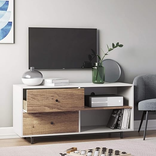 Amazon Com Nathan James Tora 46 Tv Stand Media Wooden Console Oak Finished Drawers White Furniture Decor