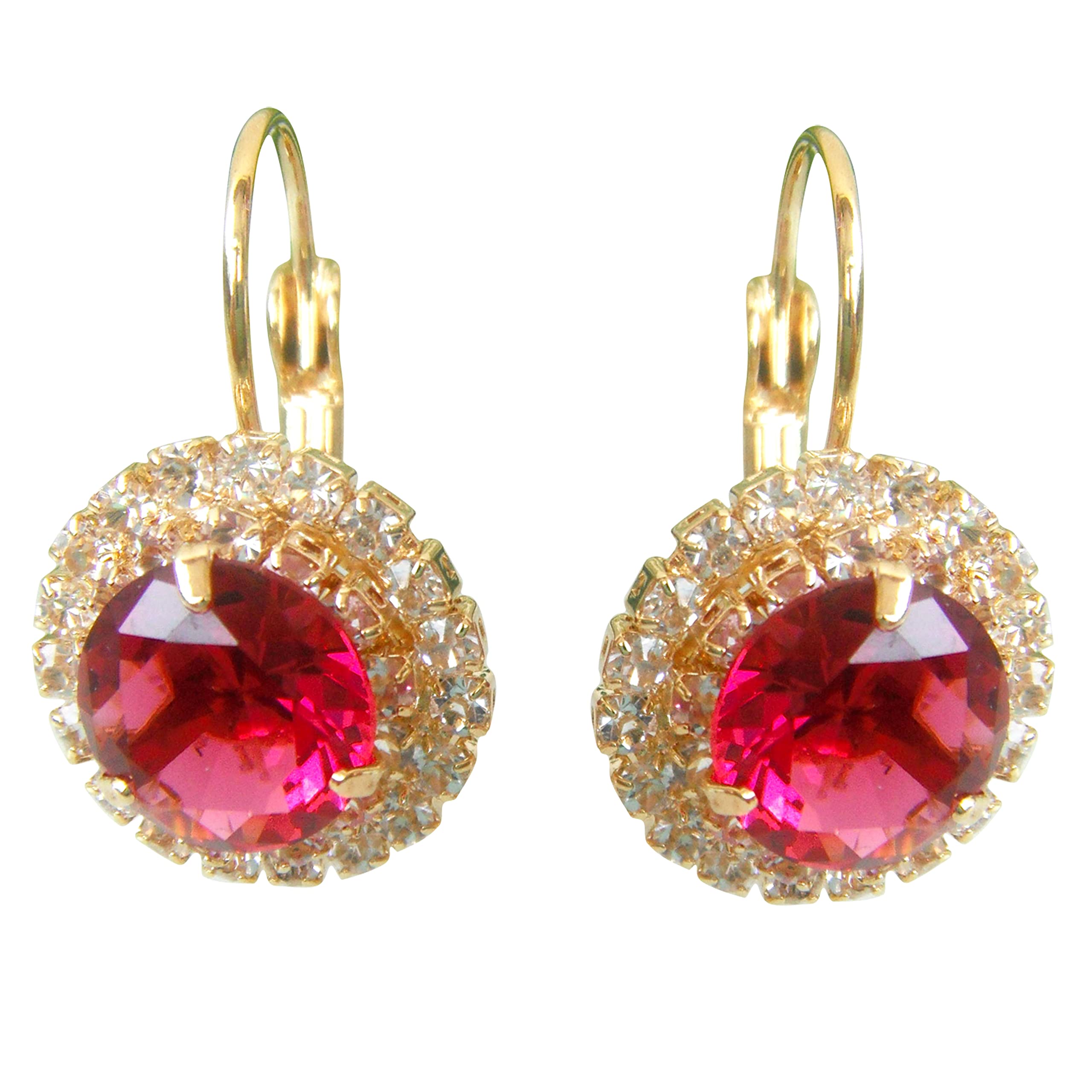 Navachi 18k Gold Plated Circle Red Zircon White Crystal Hoop Az2674e Leverback Earrings
