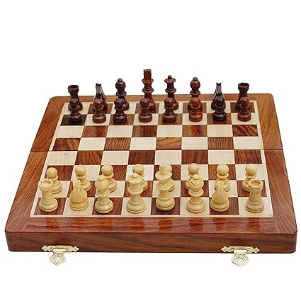 Wooden Hand Crafted (Non Magnetic) (14 in x 14 in) Foldable Chess Board Game