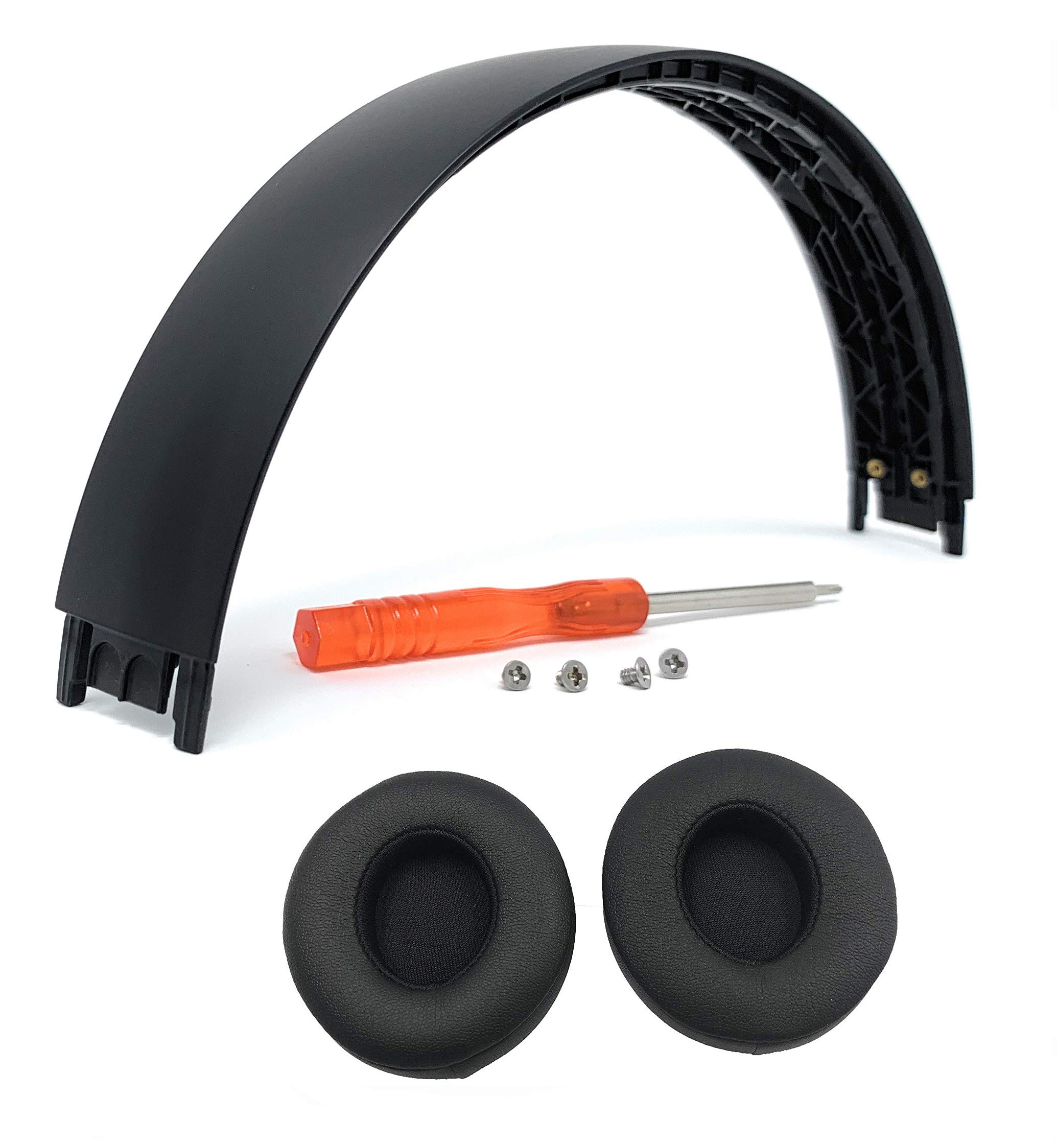 Solo3 Earpads + Top Headband Repair Kit Parts for Beats Solo 3 Wireless and Solo 2 Wireless Headphones (Defiant Black-Red Headband+Black Earpads)