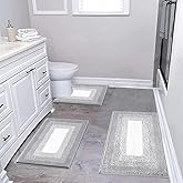 Bsmathom Bathroom Rug Set, 3 Piece Ultra Soft Absorbent Bath Mats, Non Slip, Machine Washable, U-Shaped Toilet Mat for Bath, Shower, Light Grey