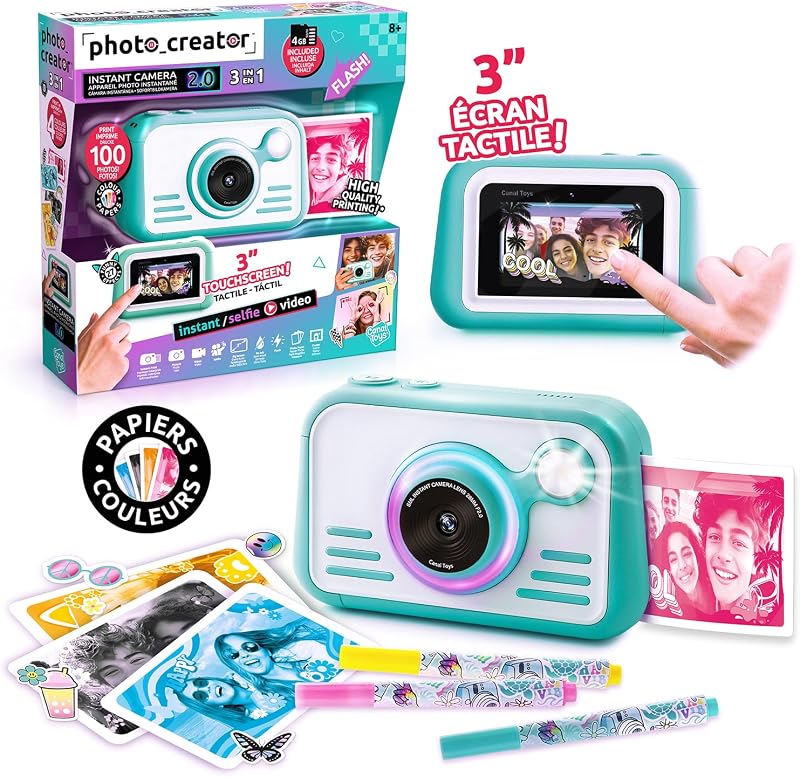 Photo Creator Instant Print Camera 2.0, carta fotografica REALE! Touch screen da 3 pollici. Scatta foto e stampa istantaneamente! Nessun bisogno di inchiostro, flash e luce anulare! 100 foto incluse