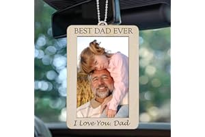 ROSULASI Fathers Day Birthday Gifts from Daughter Son Personalized Dad Gifts Car Hanging Picture Frame Wooden Photo Holder Rear View Mirror Accessories Decor Father's Day Birthday Christmas Gift Ideas for Dads