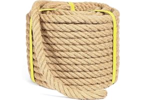 Yetlunsion Jute Rope Heavy Duty 3/4-Inch by 50-Feet Natural Hemp Rope, Twisted Hemp Rope for Crafts, Gardening, Bundling, Railings, Home Decorating