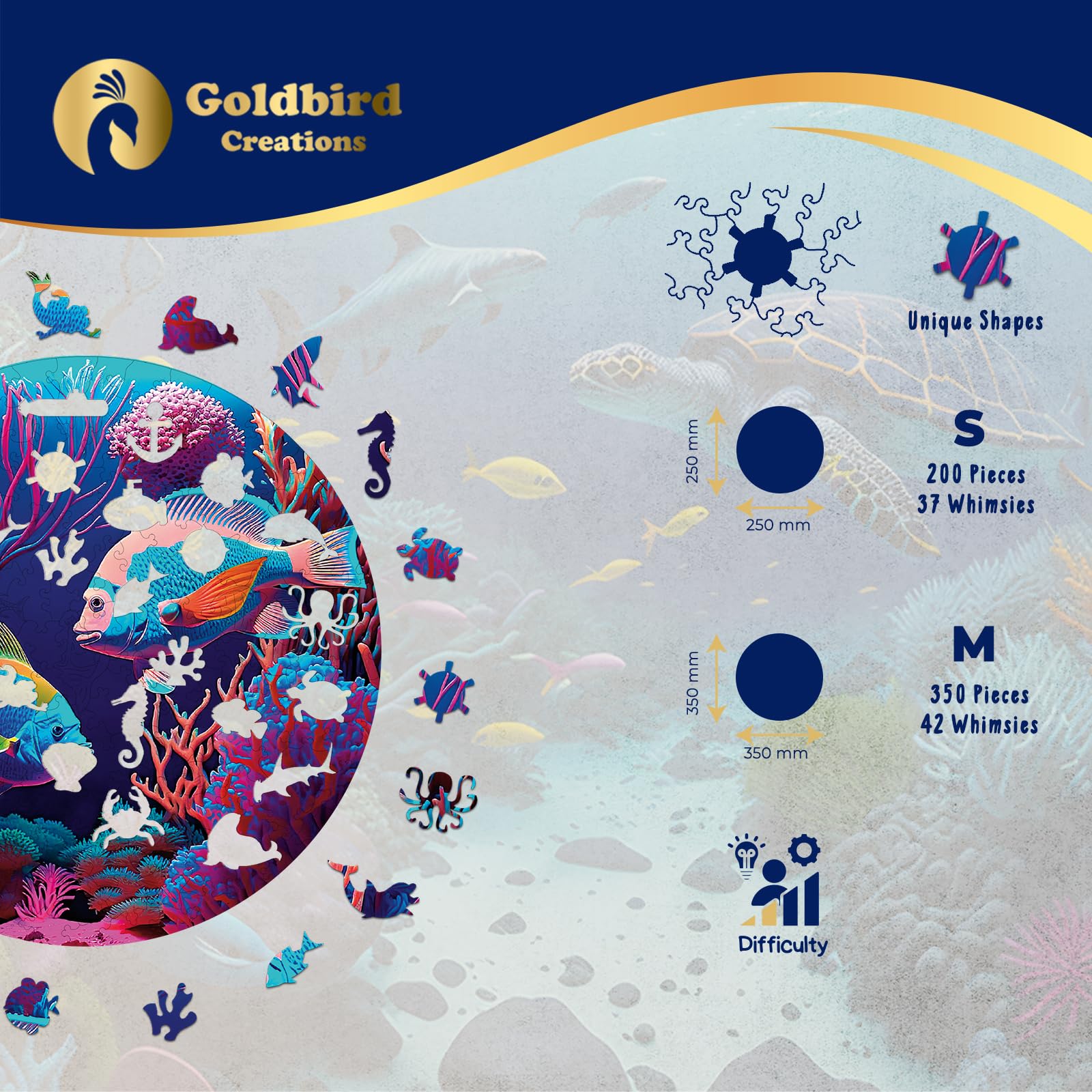 Wooden Jigsaw Puzzles for Adults - Animal Shaped Puzzles - Round Wooden Ocean Puzzles - Christmas & Birthday Gift Idea - Colorful Fishes