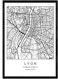 Nacnic Prints Lyon City Map Nordic Style - Set of 1 - Unframed 11x17 inch Size - 250g Paper - Beautiful Poster Painting for Home Office Living Room