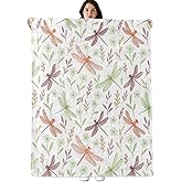 Colorful Dragonfly and Leaf Blanket, 60"x50" Flannel Cozy Lightweight Throw Blankets Gifts for Couch Bed Living Room Decor, Soft Blanket for Women Kids