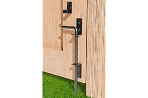 DREAMXIANG 12" Heavy Duty Cane Bolt Gate Drop Rod Extra Thick Hardware Ground Latch for Wood PVC Vinyl Metal Fences Gates, Double Doors, Black Solid Steel-1 Pack