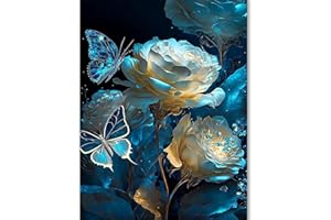 VeGuude Butterfly Rose Diamond Painting Kits for Adults,5D Diamond Painting Diamond Art for Adults,DIY Diamond Dots Diamond Painting with Round Full Drill Diamond Art for Home Wall Decor Gift-12X16in