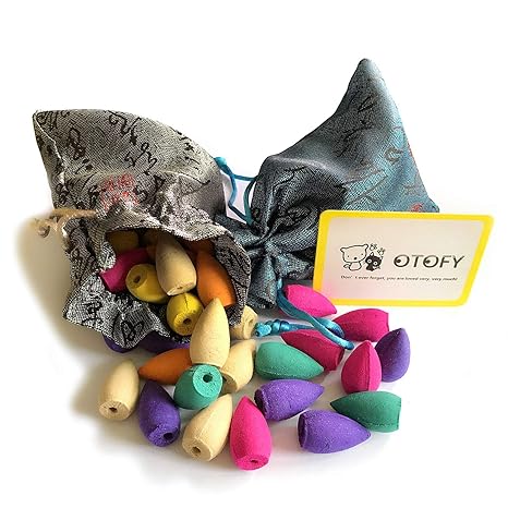 OTOFY 70 Stück Backflow Räucherkegel Grüner Tee Räucherstäbchen Osmanthus Jasmin Lavendel Rose Sandelholz gemischt Natur Räuc