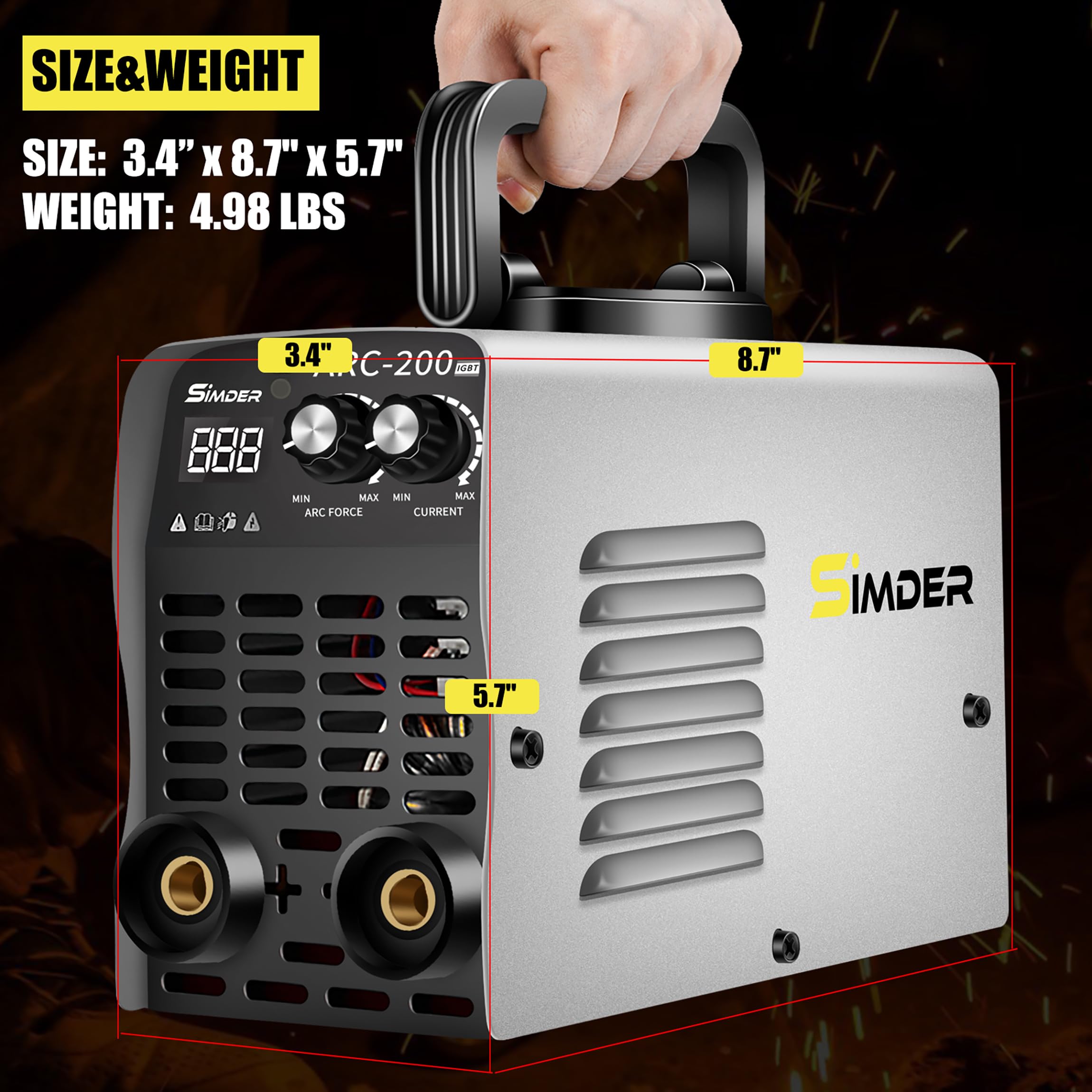 SSimder Mini Stick Welder 110V 220V Dual Voltage 4.98LB Portable Welding Machine IGBT Inverter ARC Force Adjustable ARC Welder for Workshop Outdoor Supports E6013 E7018 Rods 1/16