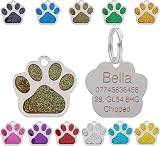 LARRYROO Personalised Engraved Pet Tag 27mm Paw Glitter Stainless Steel