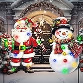 Tujoe 2 Pcs Lighted Christmas Garden Flag 12 * 18in Modes Double Sided Santa Snowman Yard Flags Solar Christmas Yard Decorations Outdoor LED Navidad Flag for Winter Xmas Patio Lawn Door Porch Decor