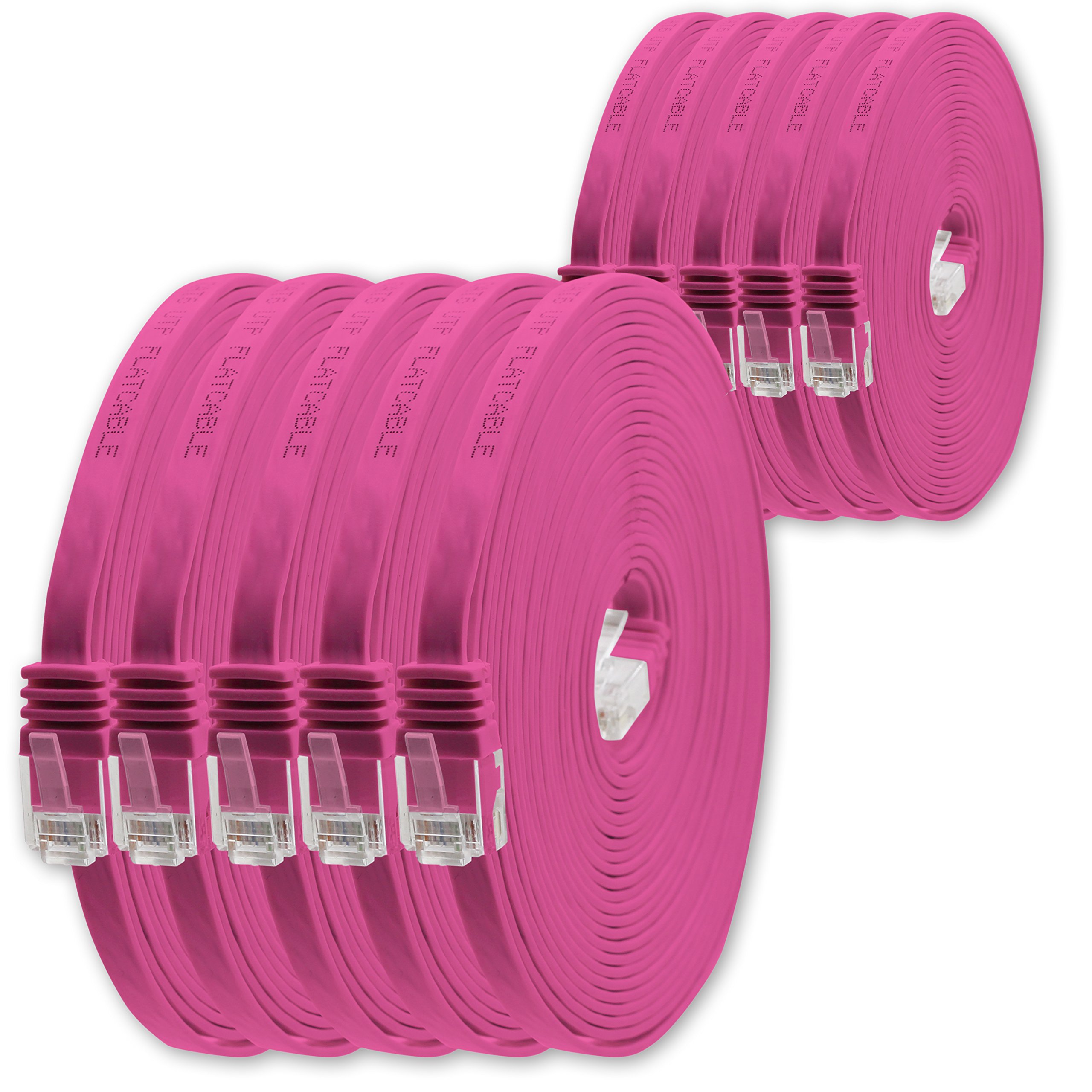 0.5m Magenta 10-Piece Cat.6 Flat Network Cable - Ultra Flat, Slim, Micro, Gigabit LAN (RJ45)
