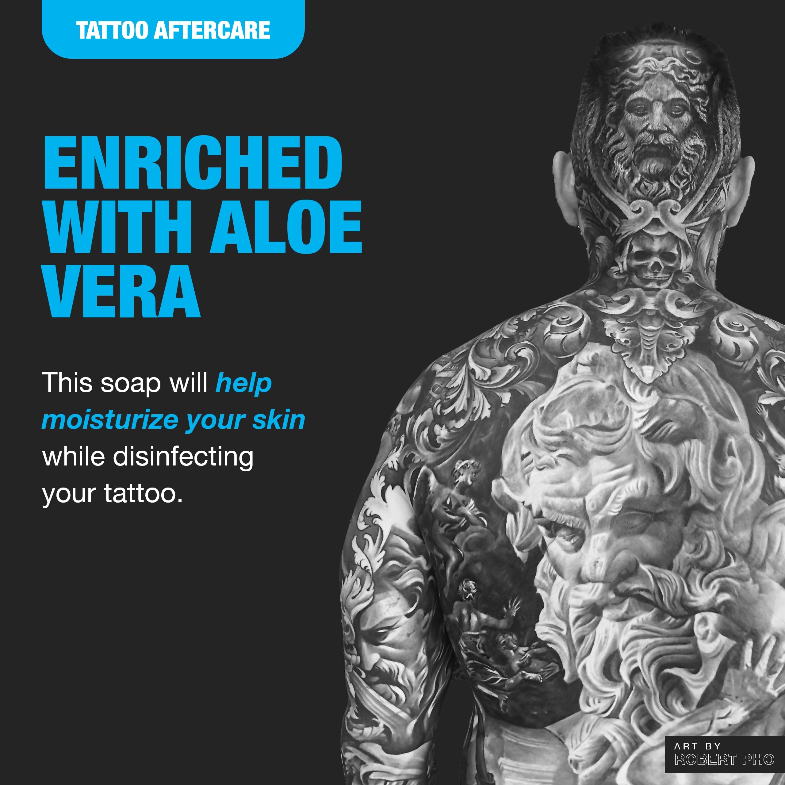 H2Ocean Blue Green Foam Soap - Foam Antibacterial Aftercare - Tattoo Care with Aloe Vera - Travel-Size Tattoo Moisturizer Soap - 1.7 oz