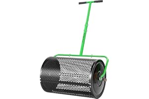 VIVOGROW 24” Compost Spreader, Peat Moss Spreader with Adjustable T-Shaped Handle, Upgraded Side Clasps, Rustproof Metal Roller, Lawn & Garden Spreader for Sowing & Fertilizing, Black & Green