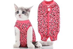 SUNFURA Leopard Printed Cat Recovery Suit, Cat Surgical Recovery Suit After Surgery for Abdominal Wound Anti Licking, Kitten Onesie for Cats Female Spay Recovery Shirt E-Collar Alternative, Pink L