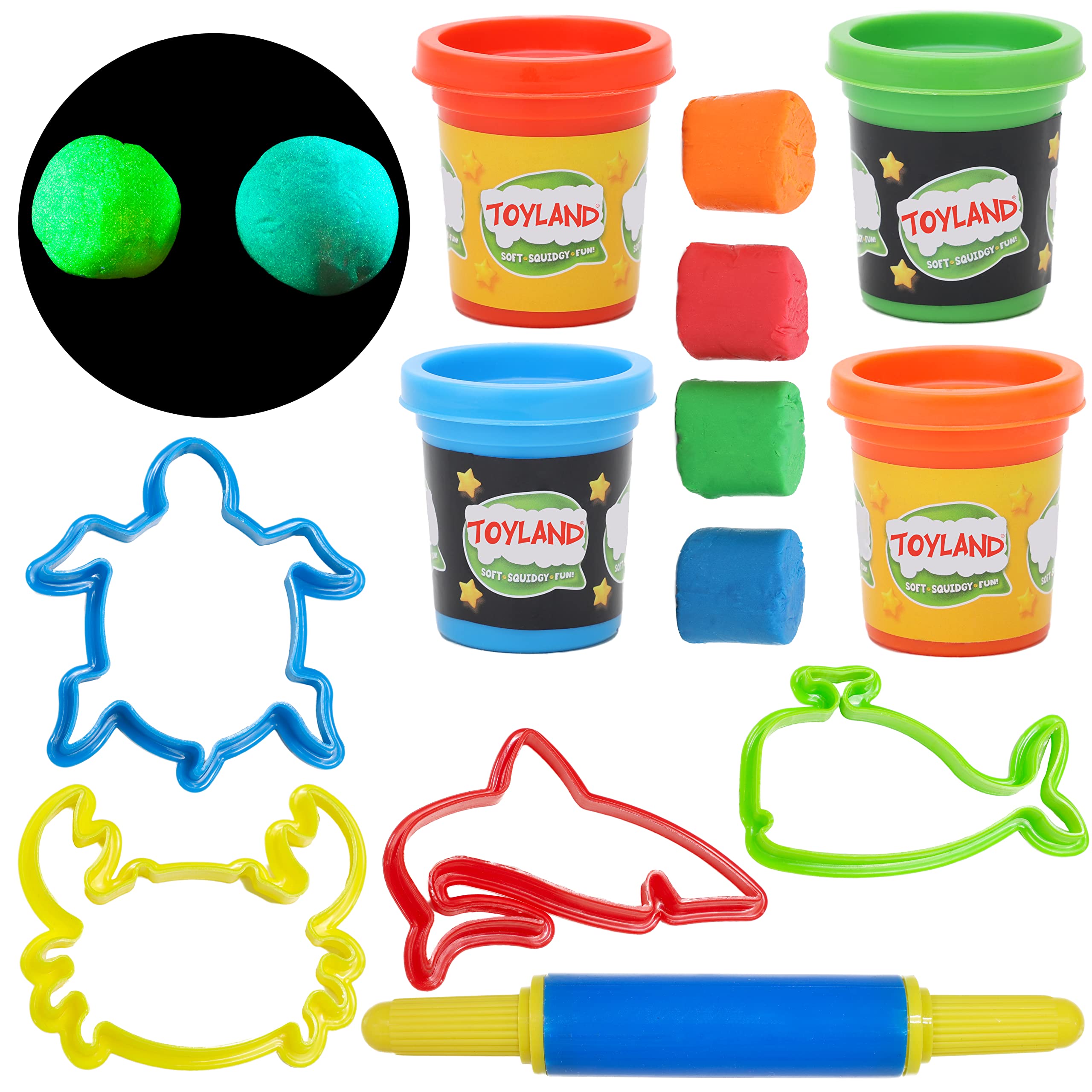 Toyland® Glow In The Dark Sea Life Modelling Dough Set - Creative Toys - Includes 4 Tubs of Dough