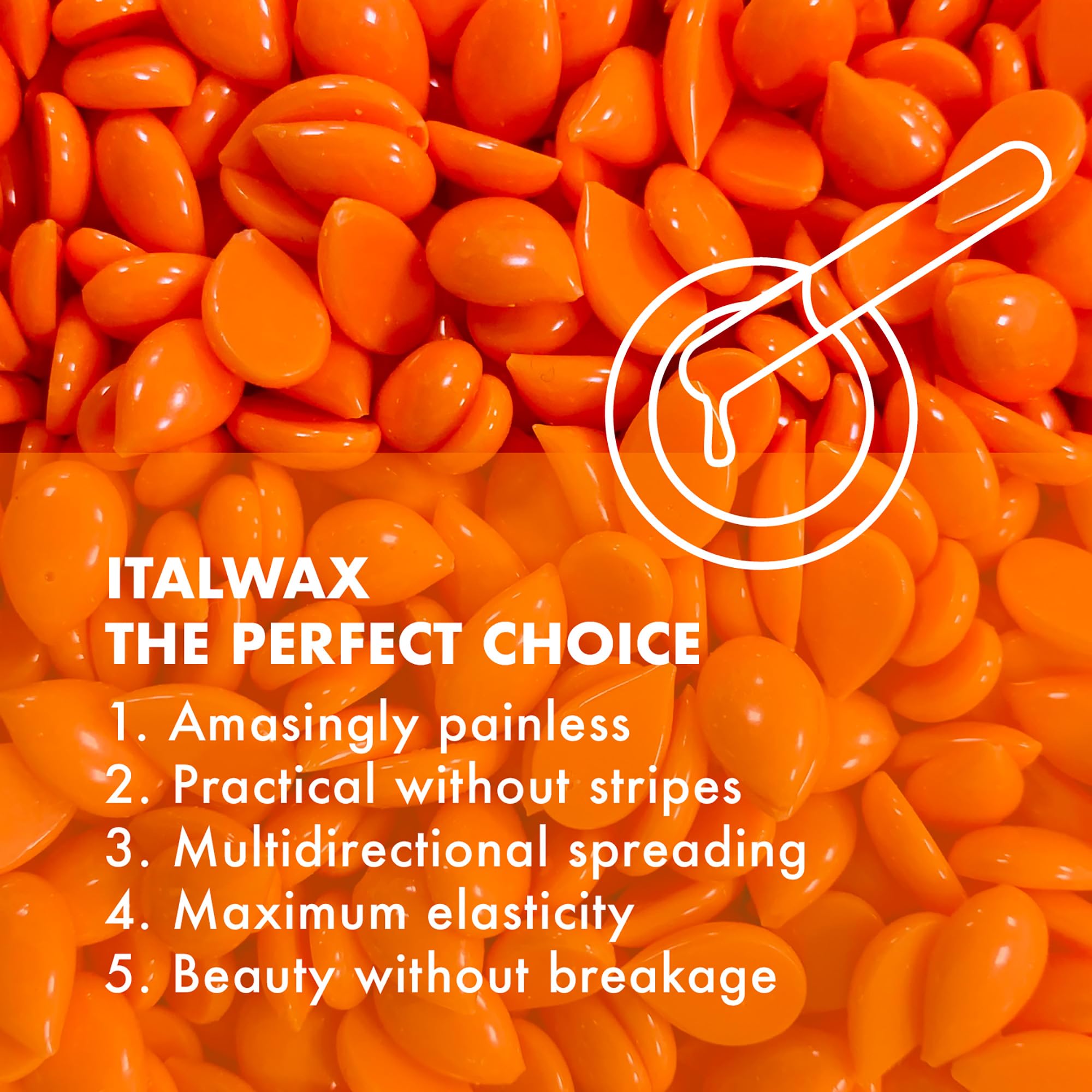 Italwax Top Line Coral - 750g / 1.65lb - Hard wax beads for hair removal - Unscented - Synthetic formulation ideal for sensitive skins - Recommended for Bikini Area and Armpits