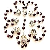elegantmedical Hangmade Garnet Gemstone Beads mary Seven Sorrows Rosary Nevklace Box Catholic Gifts
