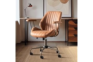 ALTRIGUS Mid Century Modren Office Chair,Mid Back Ergonomic Executive Chair with Lumbar Support, Computer Desk Swivel Task Chair with Wheels, Faux Lether Suede Fabric Home Chair, Brown