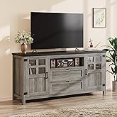 Vividwood Farmhouse TV Stand for 65 70 75 Inch TVs, Entertainment Center with Adjustable Shelves, 2 Barn Doors and Drawers, Storage Media Cabinet for Living Room or Bedroom - Grey