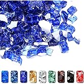 GRISUN Blue Fire Glass for Fire Pit, 20 Pounds 1/2 Inch High Luster Reflective Tempered Glass Rocks for Natural or Propane Fireplace, Safe for Outdoors and Indoors Firepit Glass