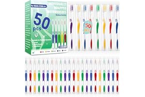 COMDIAN 50 Pcs Toothbrush Bulk Disposable, Travel Toothbrushes Pack, Soft Bristle Individually Wrapped and Good Cleaning for Kids, Adult and The Elderly. Suitable for Hotel, Travel, Home, Donated