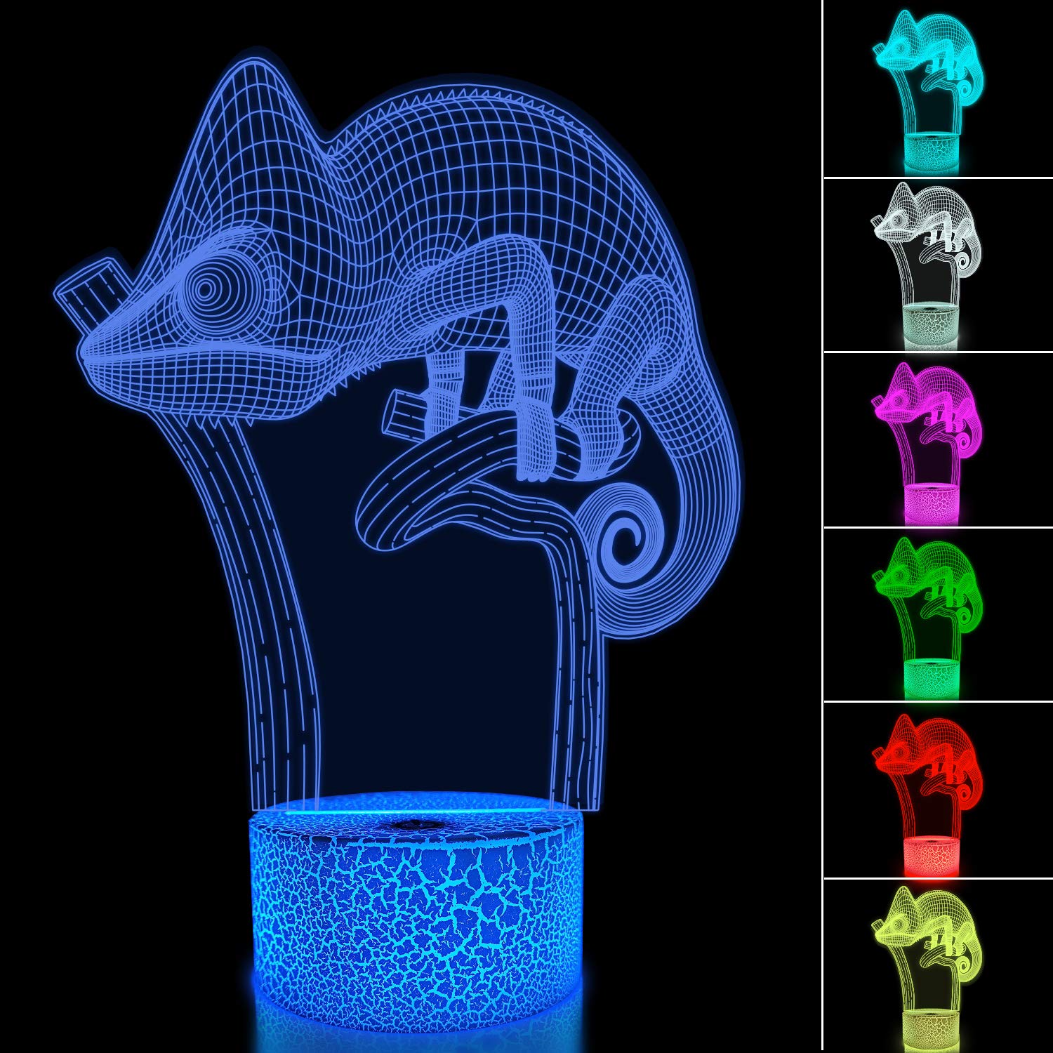Chameleon 3D Night Light Lizard Projection LED Lamp Baby Nursery Nightlight for Kids' Room Home Decor Xmas Birthday Gifts with Remote Control 16 Color Changing