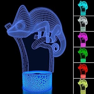 Chameleon 3D Night Light Lizard Projection LED Lamp Baby Nursery Nightlight for Kids' Room Home Decor Xmas Birthday Gifts with Remote Control 16 Color Changing