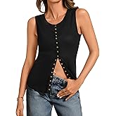 ADORPOP Tank Tops for Women Dressy - Waffle Knit Vest Shirts Snap Button Down Sleeveless Blouse Summer Casual Going Out Top