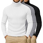 Evervibe 3 Pack Big and Tall Men's Turtleneck Casual Pullover Sweaters Thermal Slim fit Ribbed Tops Lightweight Basic Clothes